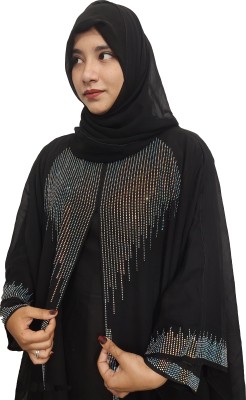 Future capital Silk Blend Self Design Abaya With Hijab(Black)