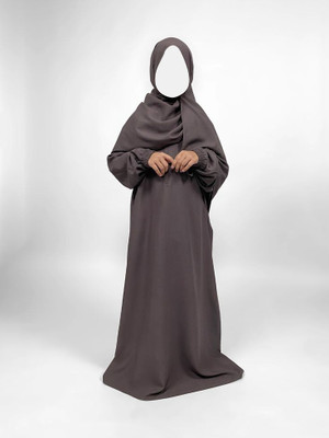 Hera Polyester Self Design Burqa With Hijab(Grey)
