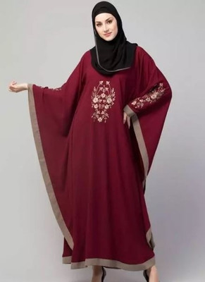 kashaf store Cotton Silk Self Design, Solid Abaya With Hijab(Maroon)
