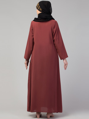 HIJAB WORLD Nida Matte Solid Abaya(Brown)