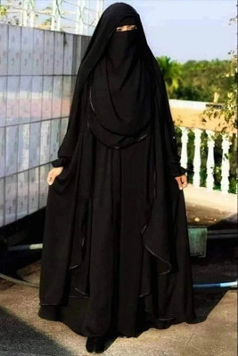 YR ENTERPRISEY Georgette Self Design Burqa With Hijab(Black)