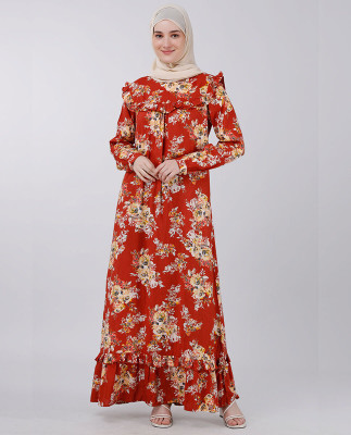 SILK ROUTE London Polyester Solid Abaya(Red)