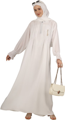 ovais abaya collection Nida Matte Solid Abaya With Hijab(White)