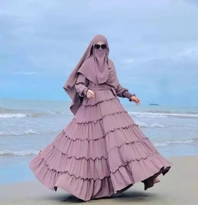 Emaan Outfit Polyester Self Design Burqa With Hijab(Pink)