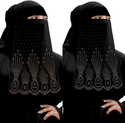 UNIQUE QUEEN Chiffon Self Design Naqab With Hijab(Black)
