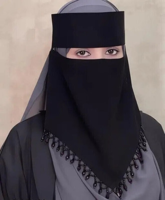 Dhyeyu Chiffon Solid, Self Design, Graphic Print Naqab(Black)