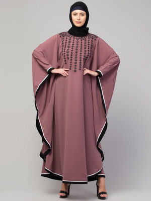 HIZFASON Nida Matte Solid Burqa With Hijab(Pink)