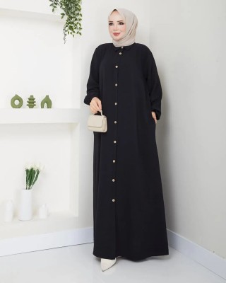 arabiandesigner Cotton Blend Self Design Abaya With Hijab(Black)