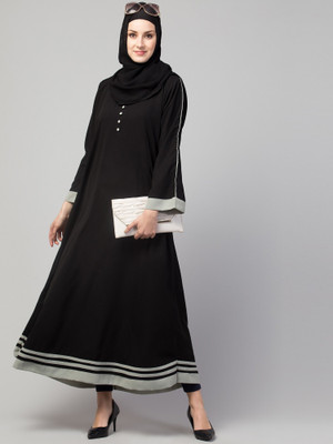 recent tdrends Crepe Solid Abaya With Hijab(Black)