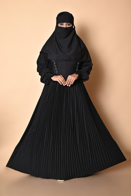FairyTeller Cotton Blend Self Design Burqa With Hijab(Black)