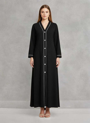 JX FASHION Cotton Blend Solid Burqa With Hijab(Black)