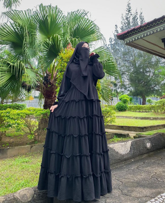 Dreamzone- Polyester Solid Burqa With Hijab(Black)