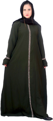 maabaya Polyester Self Design Abaya With Hijab(Black)