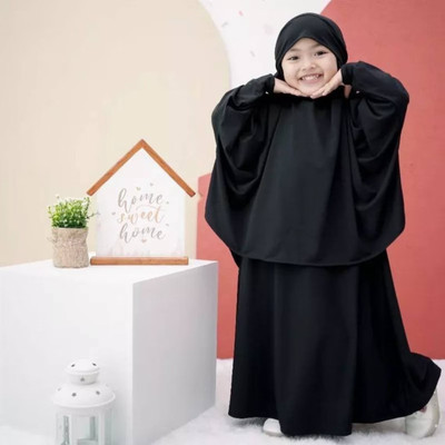 MODEST CITY Crepe Self Design Abaya With Hijab(Black)