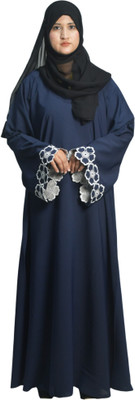 JK Enterprises Cotton Blend Solid Abaya With Hijab(Blue)