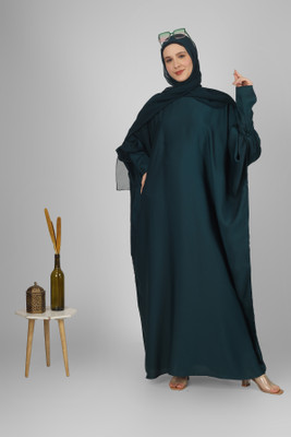 ovais abaya collection Nida Matte Solid Abaya With Hijab(Green)