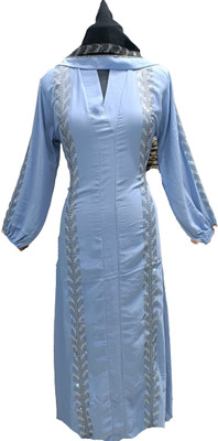 assafa Nida Matte Self Design Abaya With Hijab(Blue)