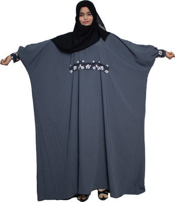 MODEST CITY Crepe Self Design Abaya With Hijab(Grey)
