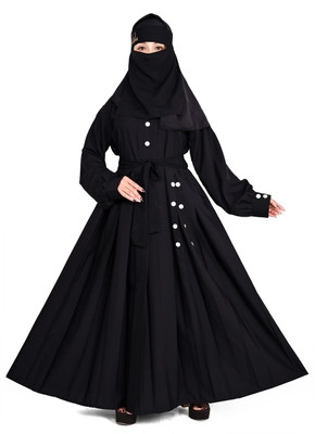 LILNAASGALERIA Cotton Blend Solid Abaya With Hijab(Black)