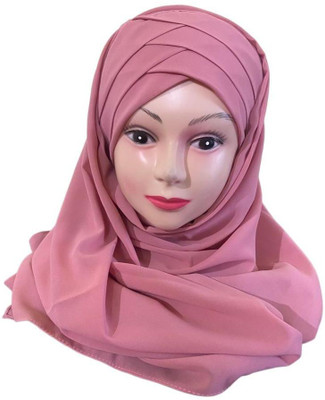 SHRA Georgette Solid Abaya With Hijab(Pink)