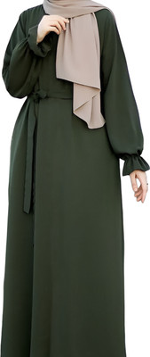 HijabBeauty Nida Matte Solid, Self Design Burqa With Hijab(Green)