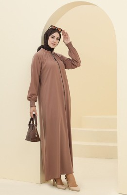 ovais abaya collection Nida Matte Solid Abaya With Hijab(Beige)