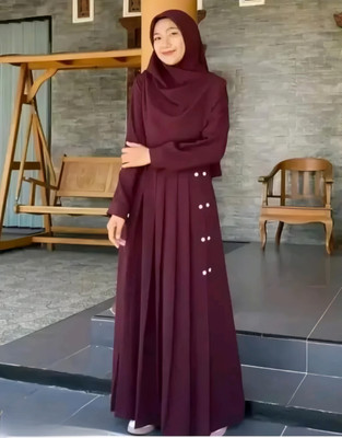 HrCollection Cotton Silk Solid Abaya With Hijab(Maroon)
