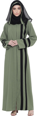 HouseOfCommon Crepe Self Design Abaya With Hijab(Green)