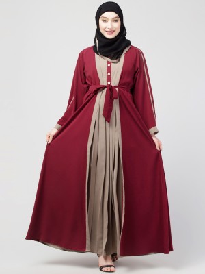 N4N Garments Nida Matte Solid Burqa With Hijab(Maroon, Beige)