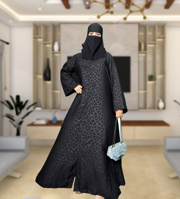 Buraque Designer Polyester Solid Burqa With Hijab(Black)