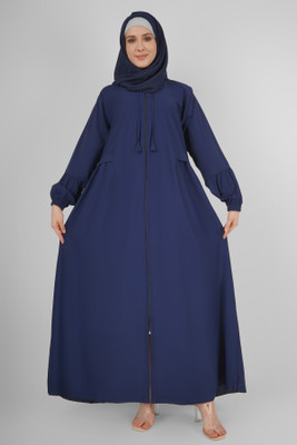ovais abaya collection Nida Matte Solid Abaya With Hijab(Blue)