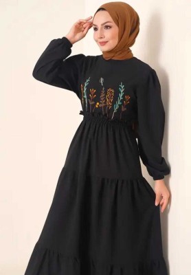 AL Saba Abaya Nida Matte Self Design Abaya With Hijab(Black)