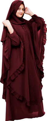 AAFASHIONHOUSE Georgette Self Design Abaya With Hijab(Maroon)
