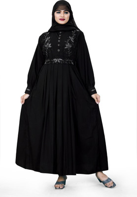 AMBAJI FASHION Crepe Solid Burqa With Hijab(Black)