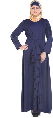 Momin Libas Polyester Solid Abaya(Blue)