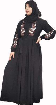 Buraque Designer Polyester Solid Abaya With Hijab(Black)