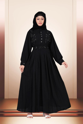 NRGARMENTS Cotton Silk Self Design Abaya(Black)