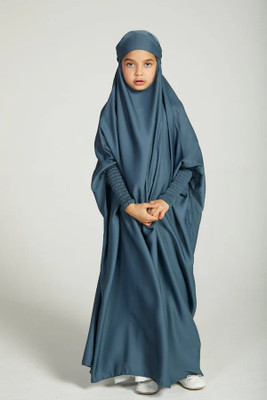 MODEST CITY Crepe Solid Abaya With Hijab(Blue)