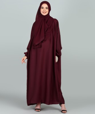 BROKE BRAND Nida Matte Solid Abaya With Hijab(Maroon)