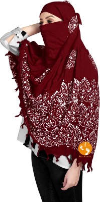 VICHARAN Cotton Blend Floral Print Abaya(Maroon)