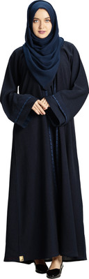 MEHAR Polyester Solid Abaya With Hijab(Blue)