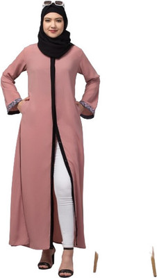 HAMOODIA Polyester Solid Abaya(Pink)