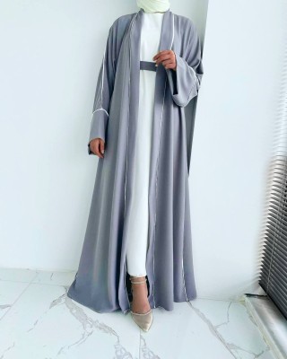 ovais abaya collection Nida Matte Self Design Abaya With Hijab(Grey)