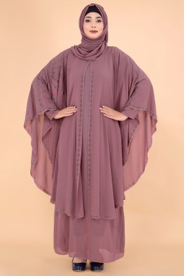 SALAHWEARS Cotton Blend Solid, Self Design Abaya With Hijab(Pink)