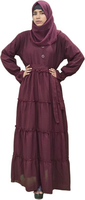 KAINUWORLD Silk Blend Self Design Burqa With Hijab(Maroon)