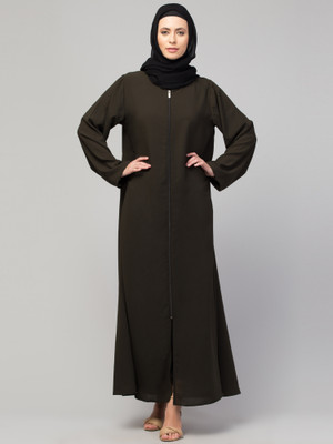 HIJAB WORLD Nida Matte Solid Abaya(Green)
