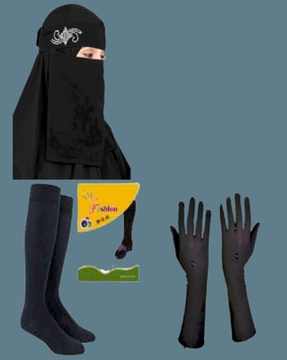 UNIQUE QUEEN Chiffon Self Design Abaya(Black)