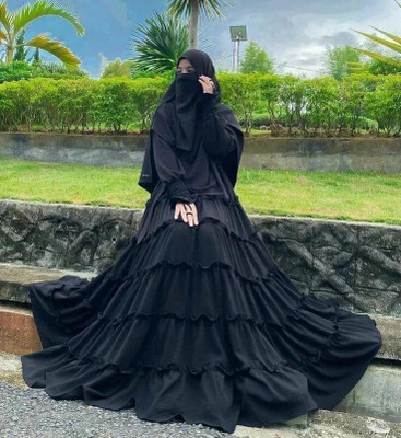 SHIFA Crepe Solid Burqa With Hijab(Black)