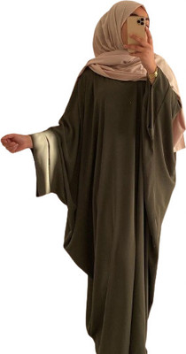 ovais abaya collection Nida Matte Solid Abaya With Hijab(Green)