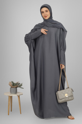 ovais abaya collection Nida Matte Solid Abaya With Hijab(Grey)